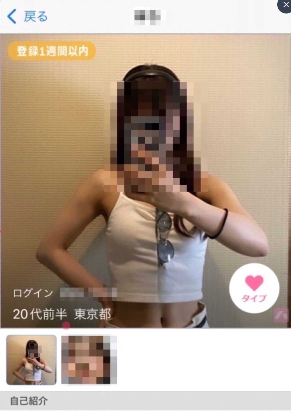 相手のプロフィール(モザイク処理済み)
